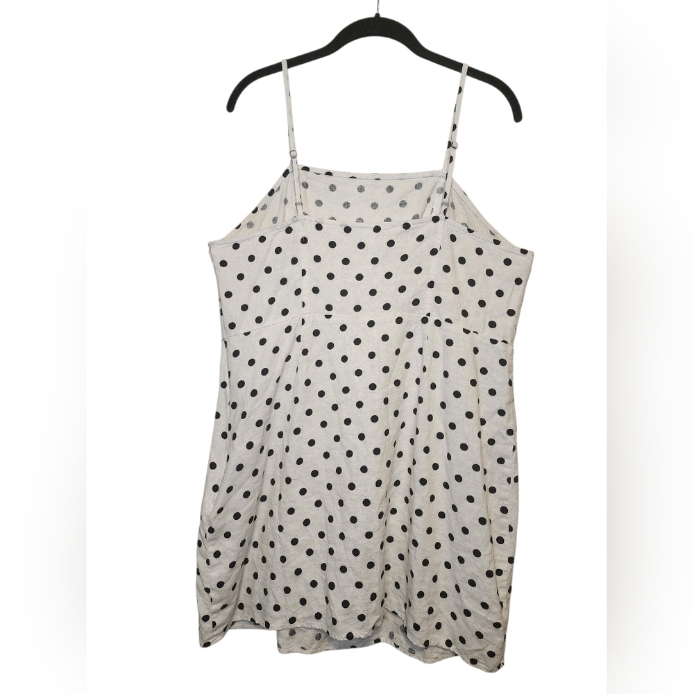 BP. Polka Dot Linen Blend Mini Dress White Black XL Adjustable Straps - Picture 2 of 7